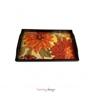 Rectangle lacquer tray with Dahlia floral pattern 25*40 cm